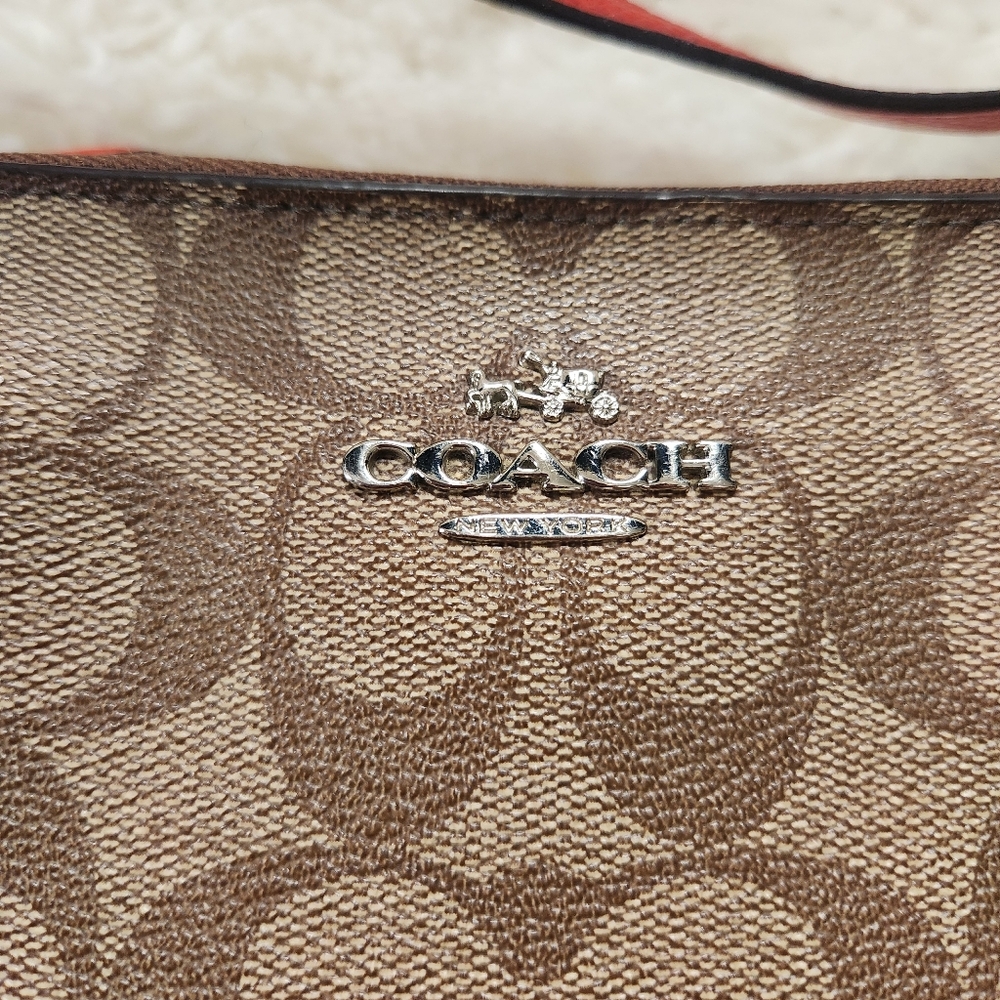 Coach North/South Crossbody in Signature Canvas Khaki/Orange Style F35940 LN - Picture 2 of 14